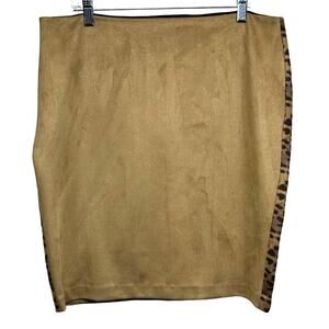 Michael Tyler Brown Faux Suede Leopard Print Pencil Mini Skirt Size Large